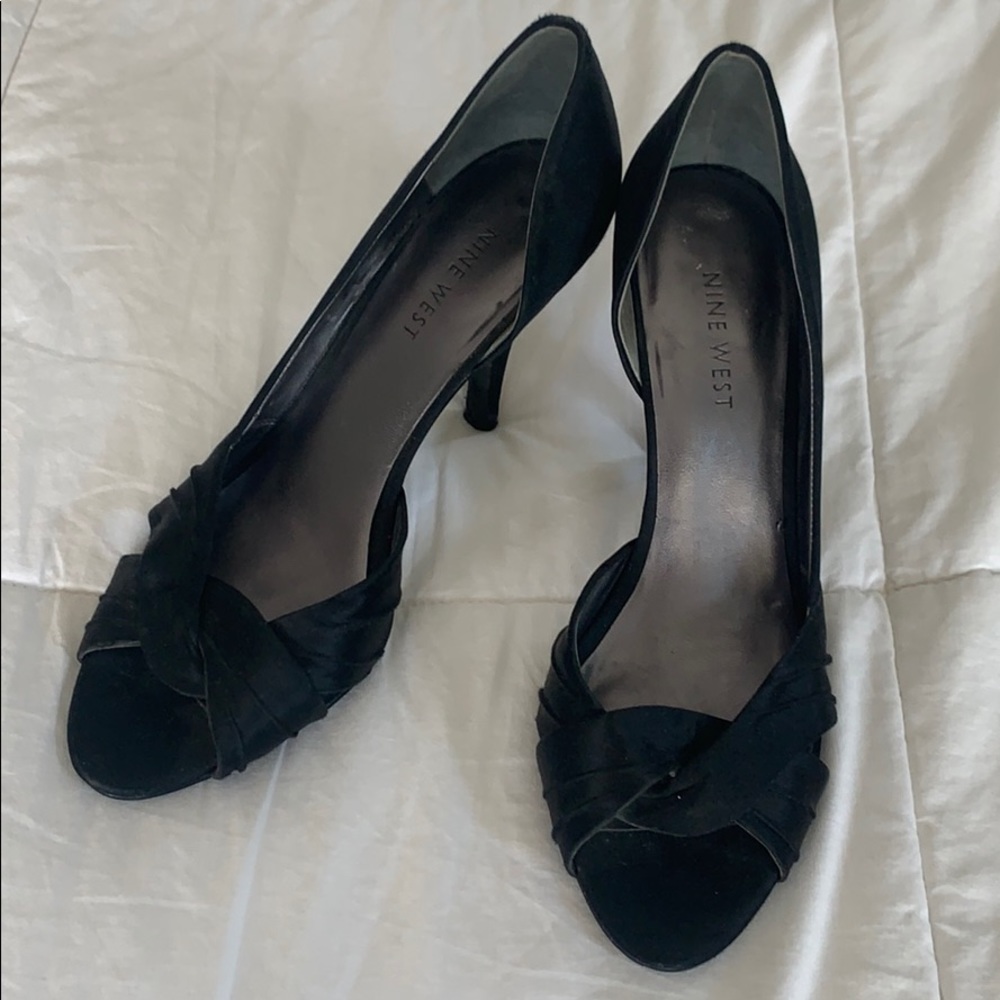 Black satiny high heels